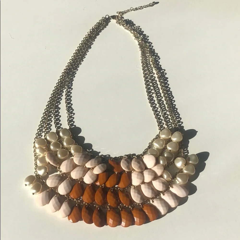 Vintage Burnt Orange and Pale White Pink Teardrop Necklace